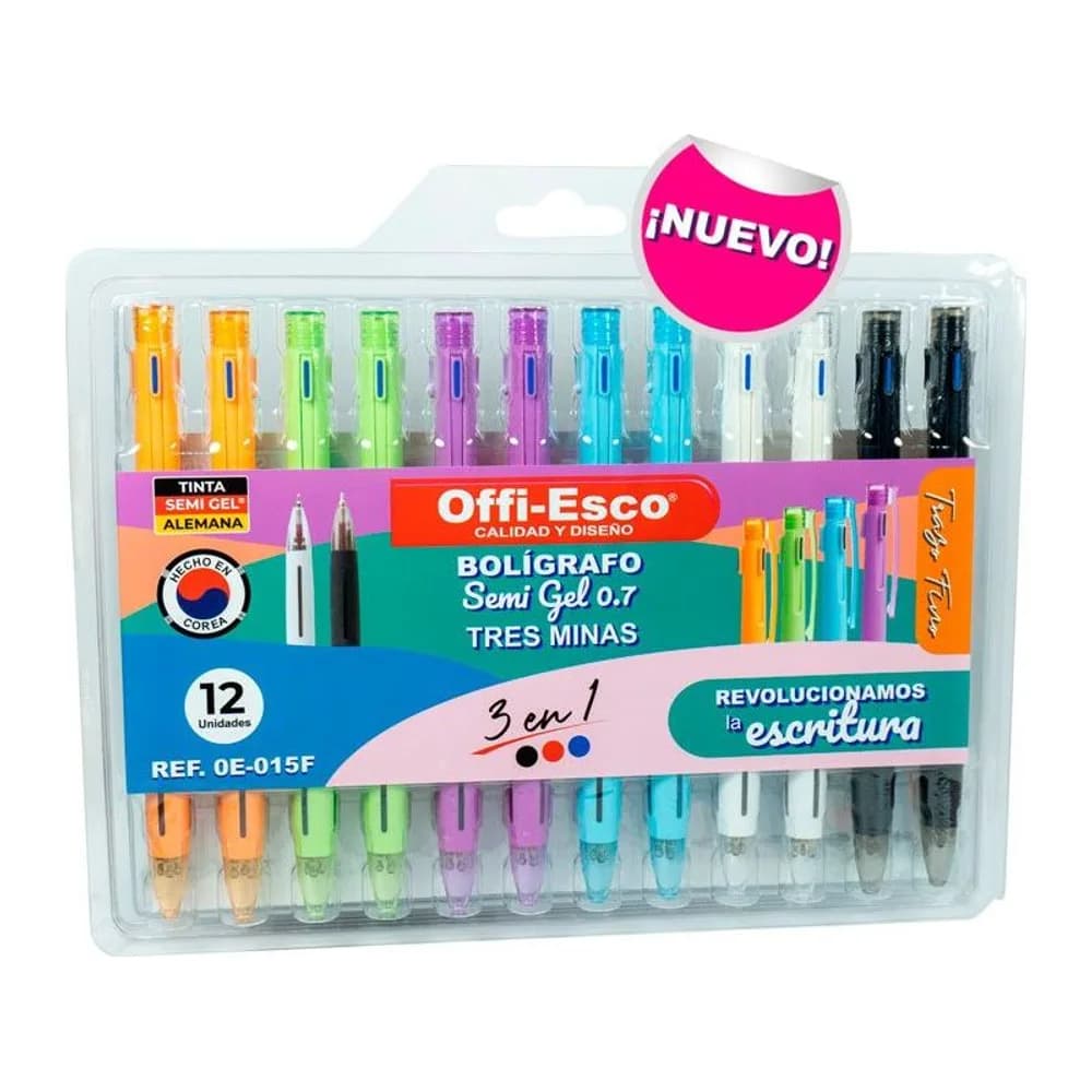 Bolígrafo semi gel 0.7 m tres minas Offi-Esco