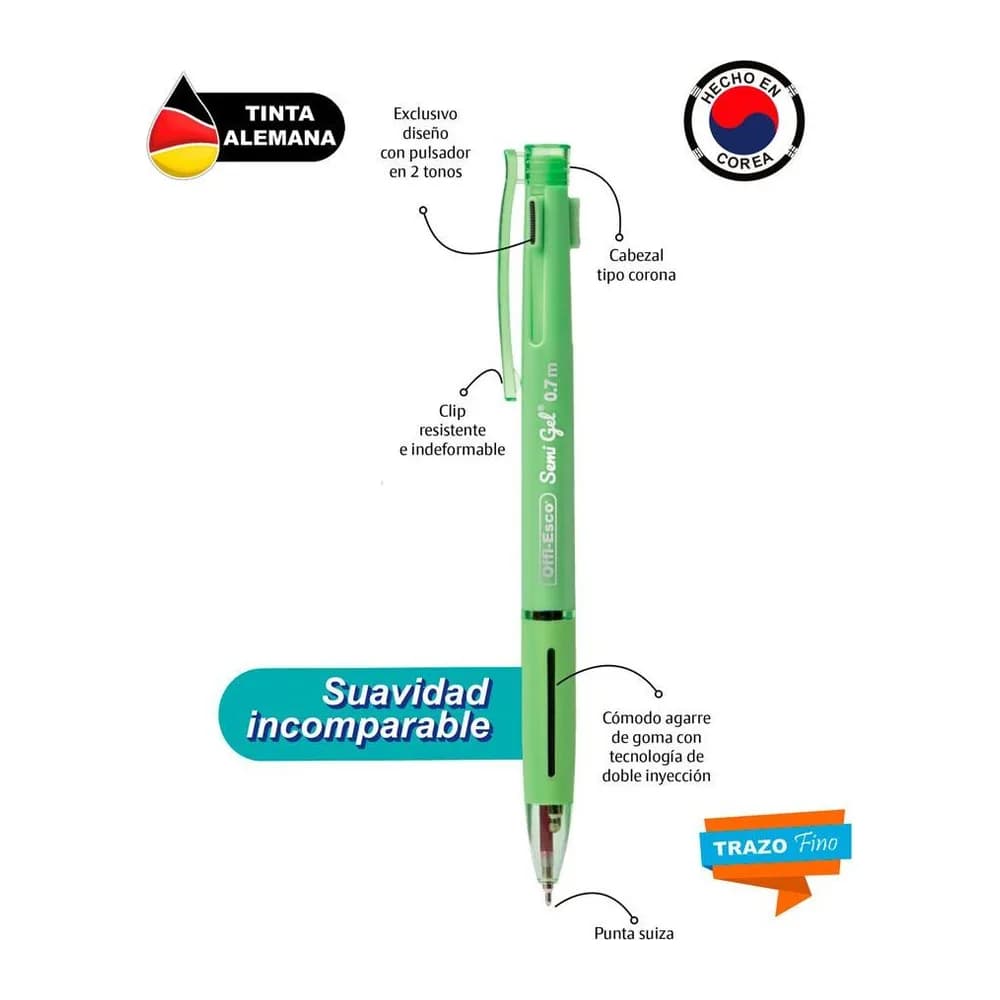 Bolígrafo semi gel 0.7 m tres minas Offi-Esco