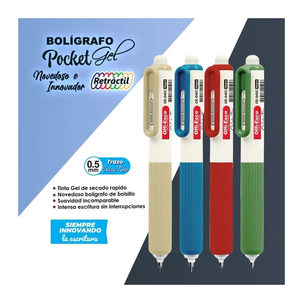 Bolígrafo gel 0.5 m retráctil TRAZO EXTRA FINO OE-040C Offi-Esco