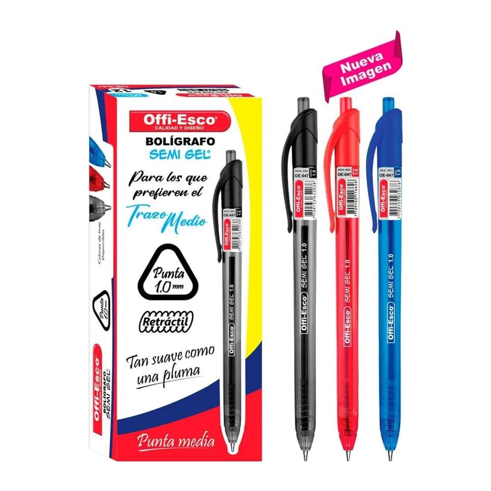 Bolígrafo semi gel 1.0 m retráctil Offi-Esco