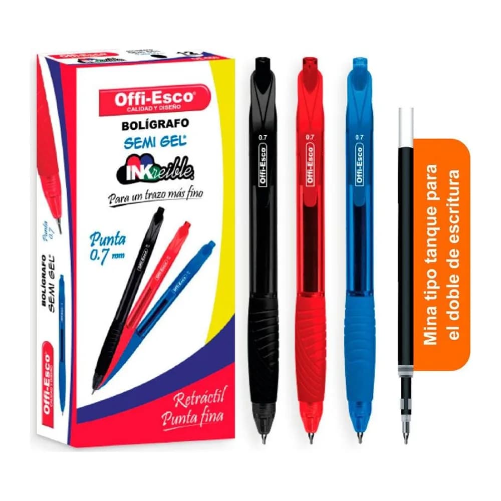 Bolígrafo semi gel 0.7 m retráctil Offi-Esco