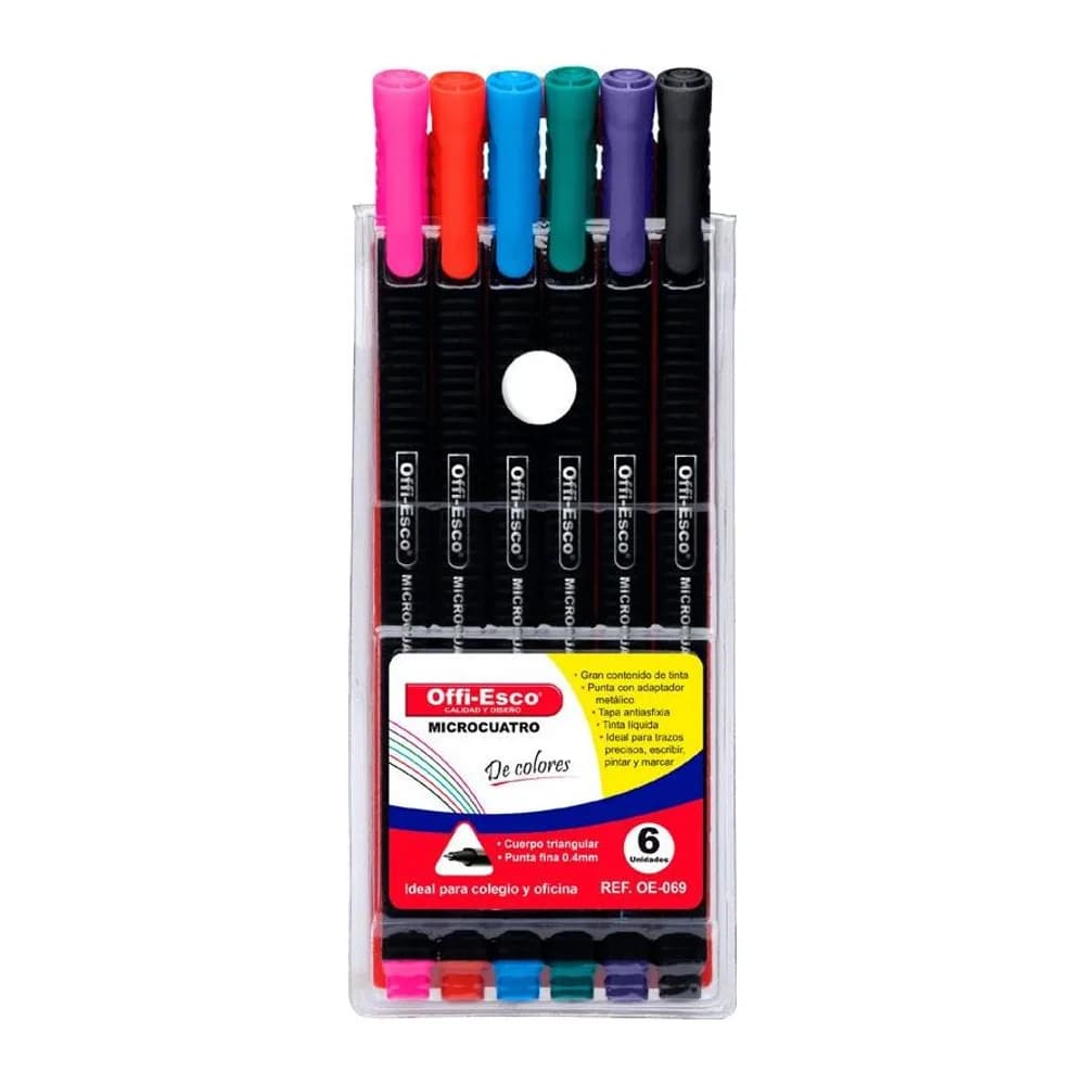 Plumígrafo microcuatro x 6 Unds. Trazo 0.4 m Offi-Esco