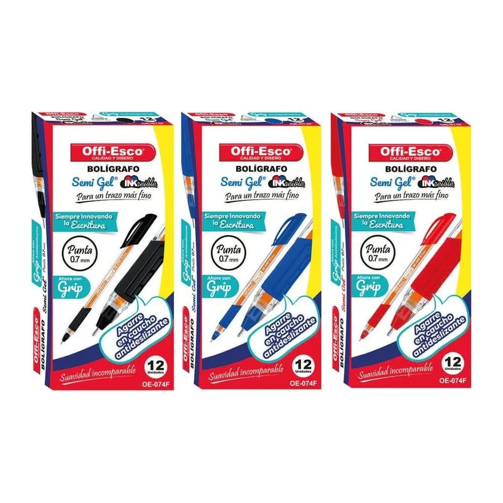 Bolígrafo Semi Gel 0.7 m Cuerpo Triangular Trazo Fino con Glip OE-074F Offi-Esco