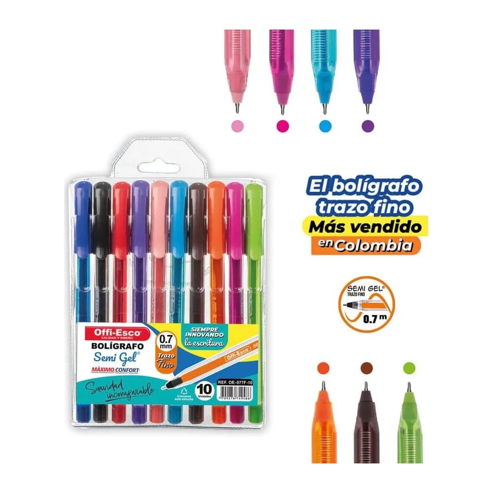 Bolígrafo Semi Gel 0.7 M Cuerpo Triangular OE-077F-10 Offi-Esco
