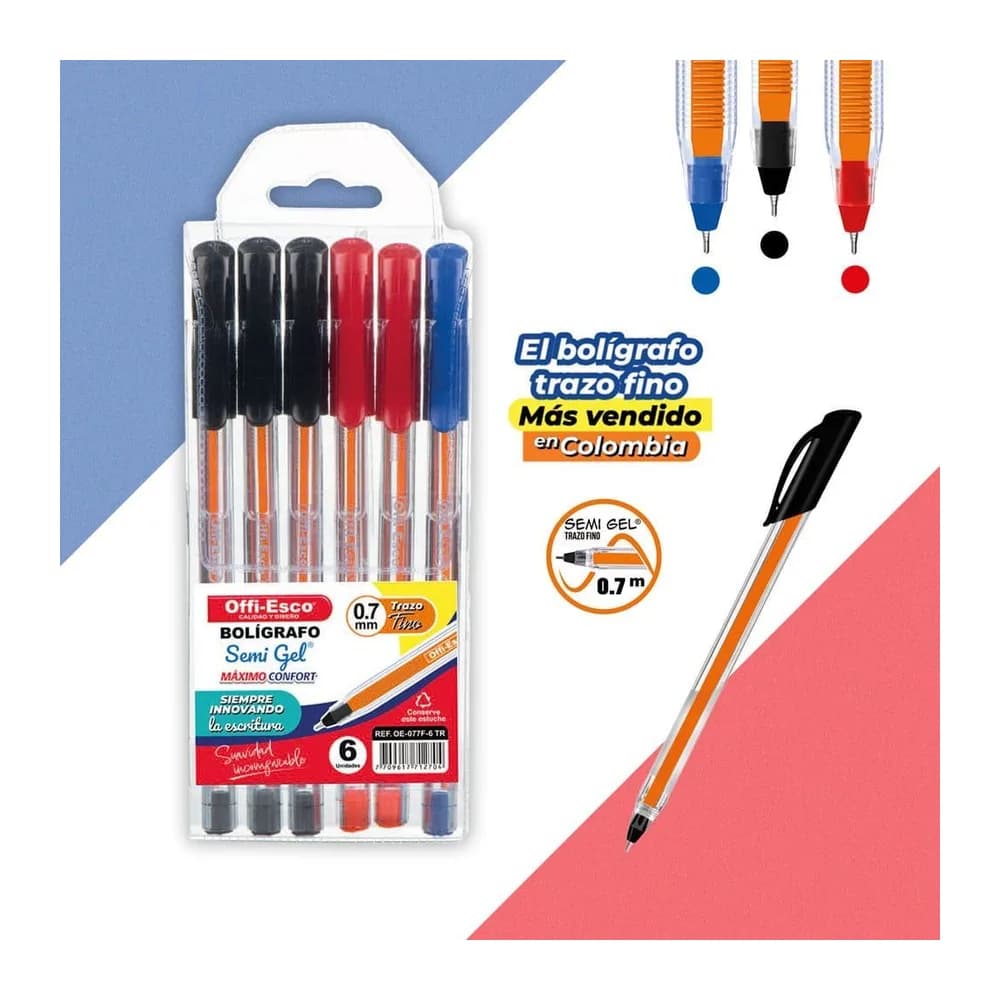 Bolígrafo Semi Gel 0.7 M Cuerpo Triangular OE-077F-6 Offi-Esco