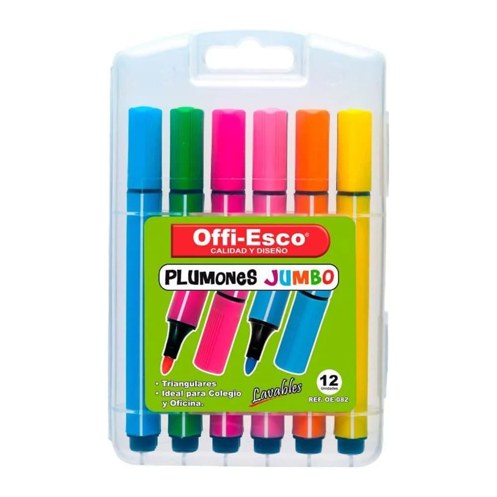 Plumones JUMBO lavables x 12 Unds. Offi-Esco