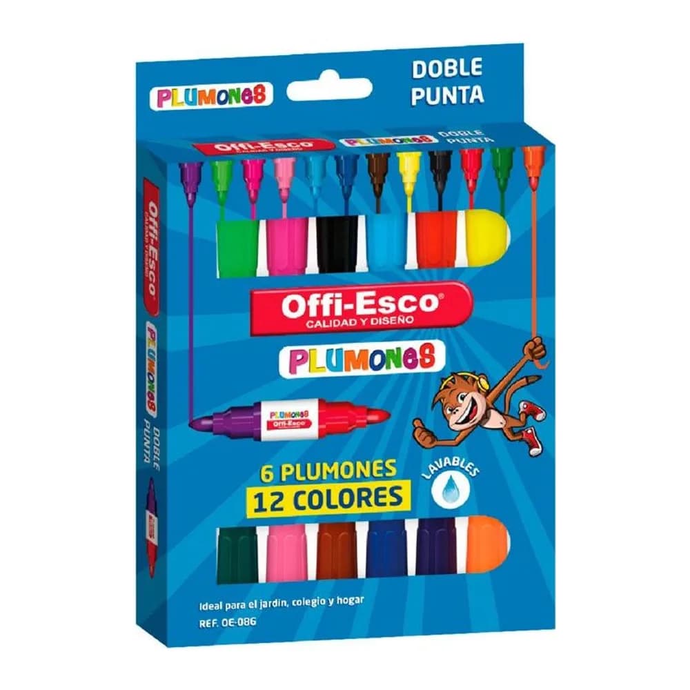 Plumones JUMBO lavables Doble punta x 6 Unds. Offi-Esco