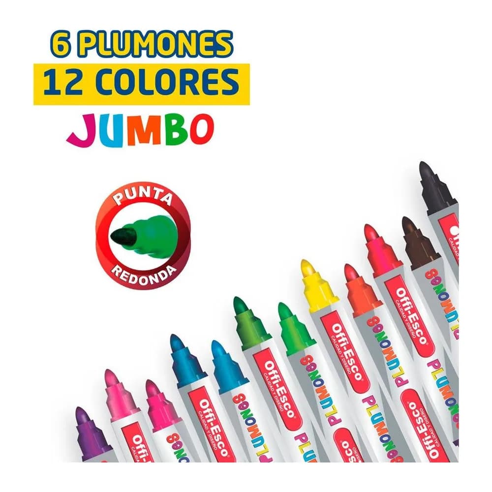 Plumones JUMBO lavables Doble punta x 6 Unds. Offi-Esco