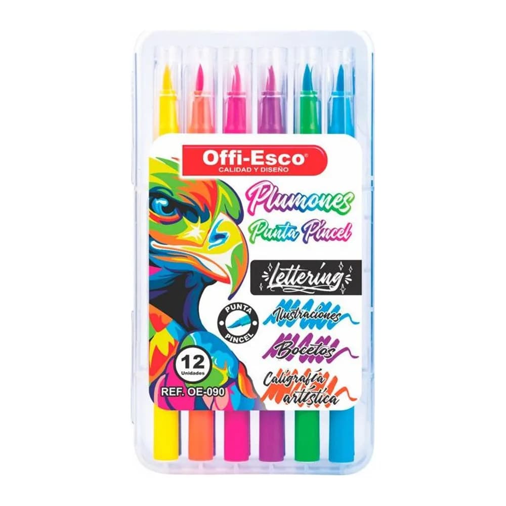 Plumones punta pincel x 12 Unds. Offi-Esco
