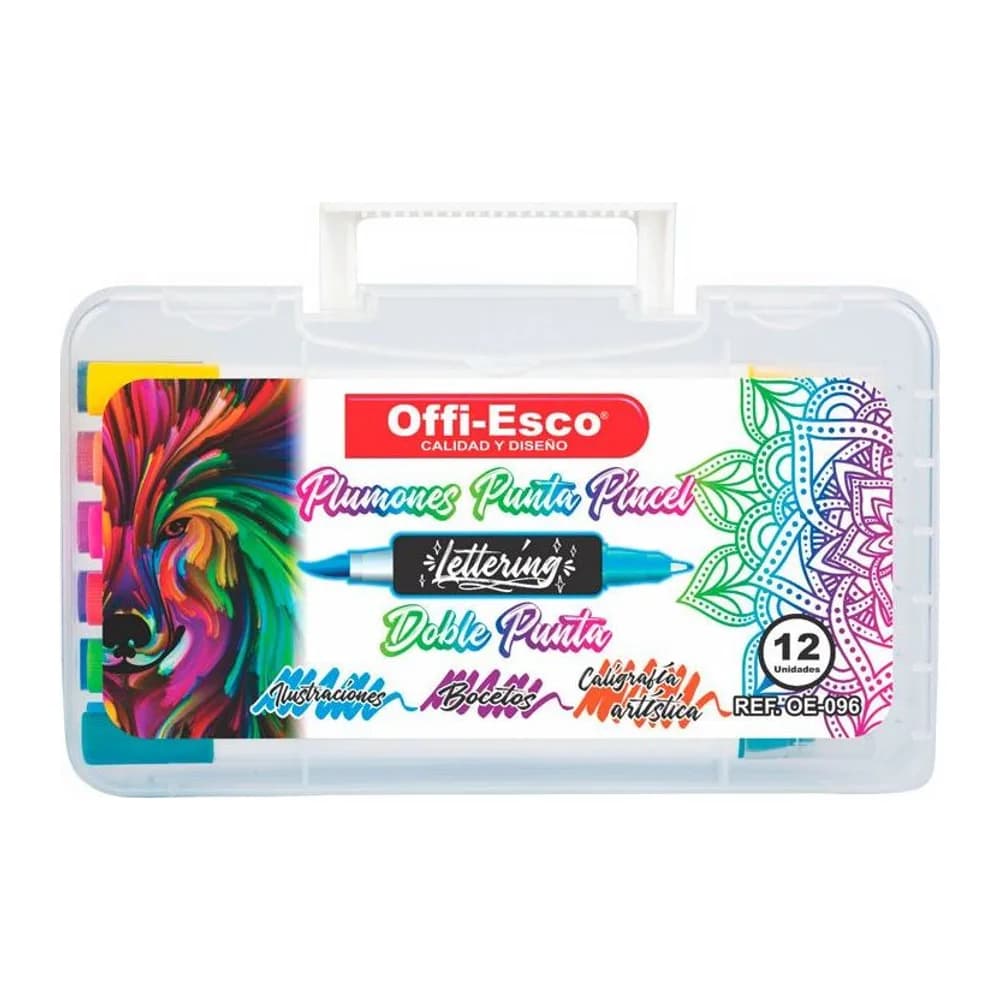 Plumones punta pincel Doble punta x 12 Unds. Offi-Esco