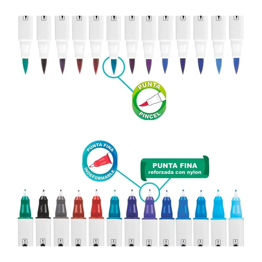 Plumones punta pincel Doble punta x 24 Unds. Offi-Esco