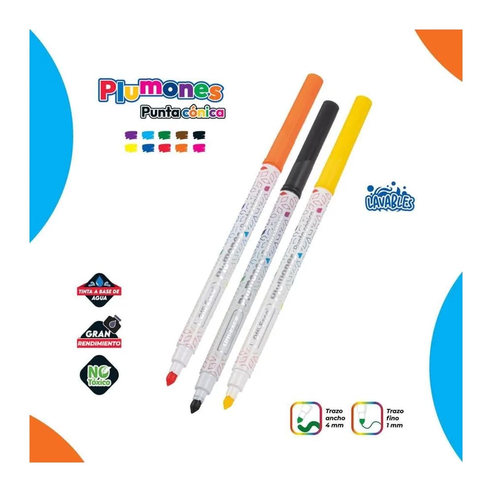 Plumones Lavables Punta Cónica OE-101-10 Offi-Esco