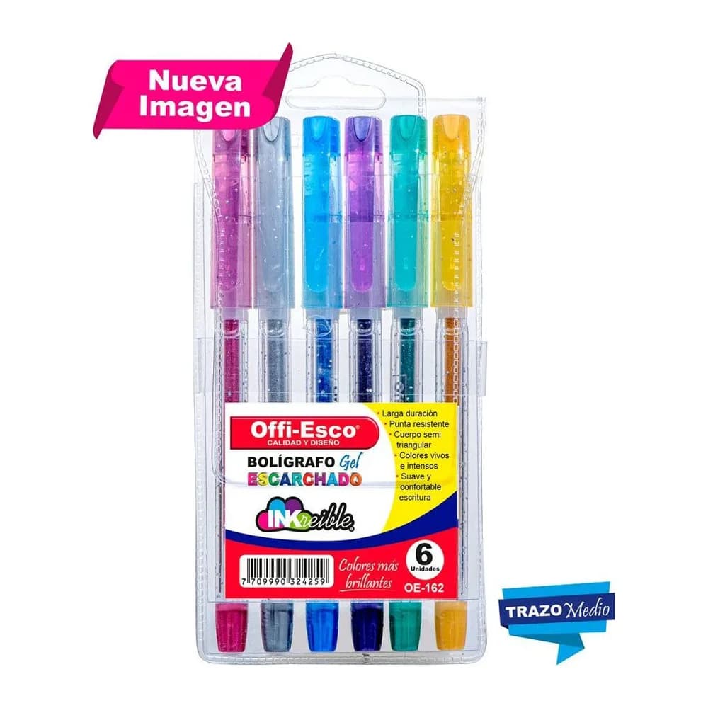 Bolígrafo gel escarchado 1.0 m x6 Und Offi-Esco