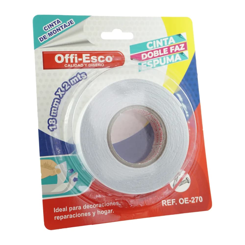 Cinta de Montaje Doble Faz Espuma 18mm x 2m OE-270 Offi-Esco