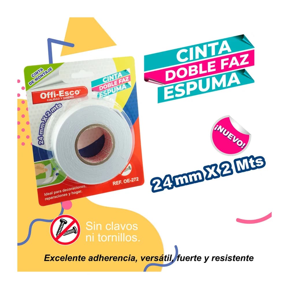 Cinta de Montaje Doble Faz Espuma 24mm x 2m  OE-272 Offi-Esco