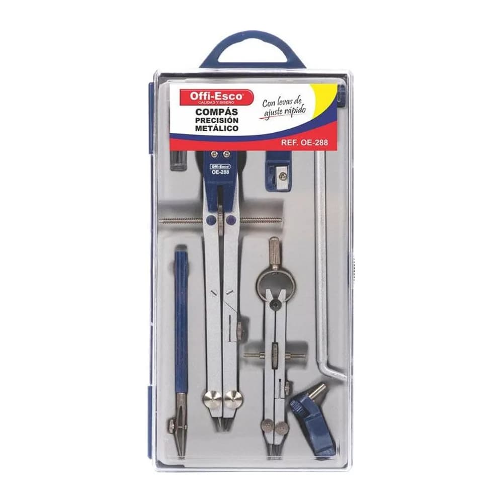 Compás de precisión metálico x 2 + 5 accesorios Offi-Esco