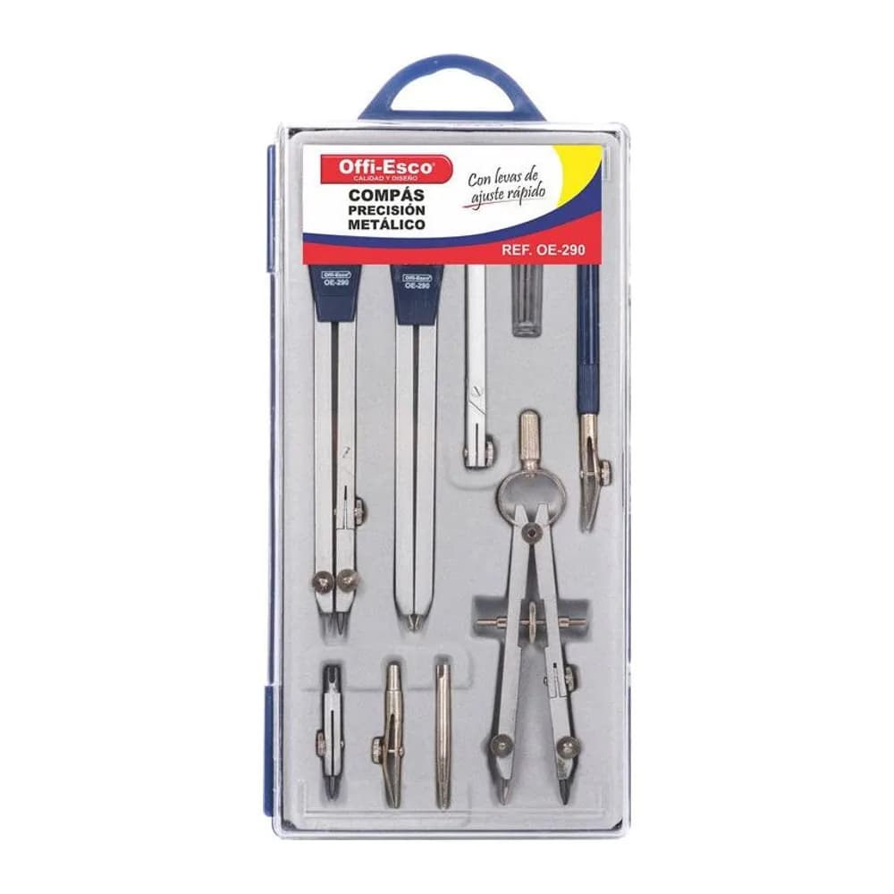 Compás de precisión metálico x 2 + 6 accesorios Offi-Esco