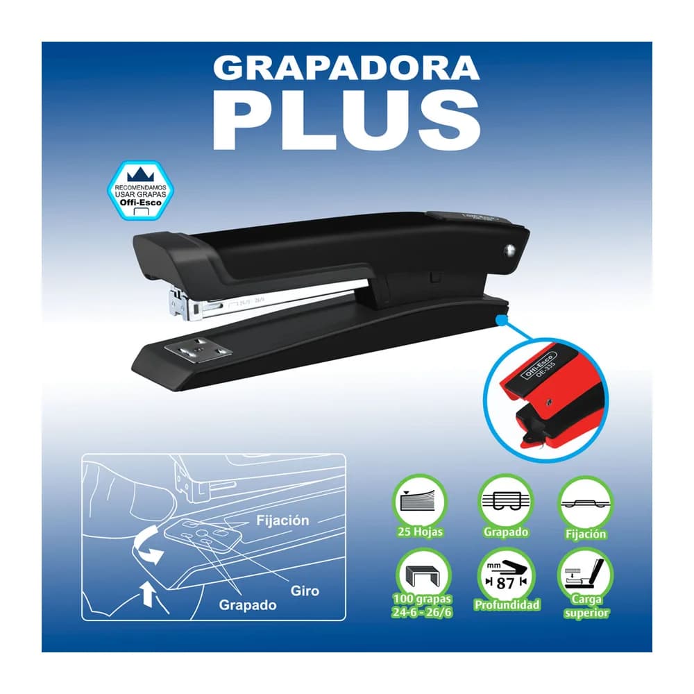 Grapadora grande plus metálica OE-335 Offi-Esco