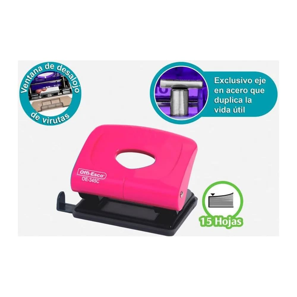 Perforadora 2 huecos mediana Plástica – metálica sólida colores candy Offi-Esco