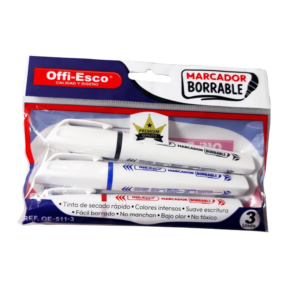 Marcador Borrable Punta Redonda Bolsa OE-511-3 Offi-Esco