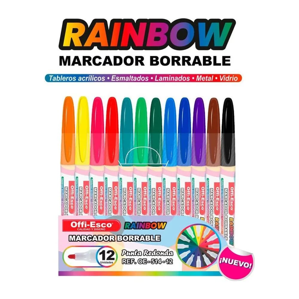 Marcador Borrable Rainbow Punta Redonda OE-514-12 Offi-Esco