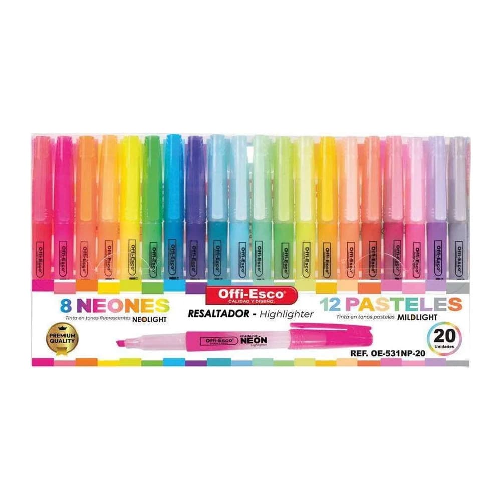 Resaltador neón y pastel cuerpo redondo x 20 und OE-531NP-20 Offi-Esco