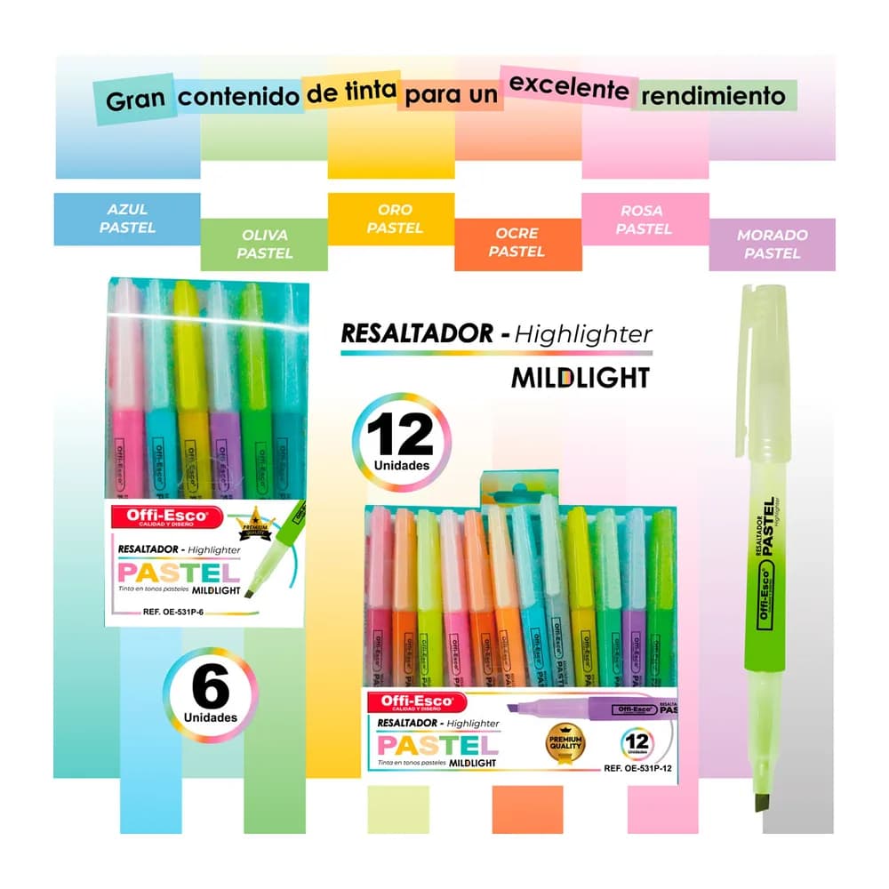 Resaltador pastel cuerpo redondo Estuche X 12 OE-531P-12 Offi-Esco