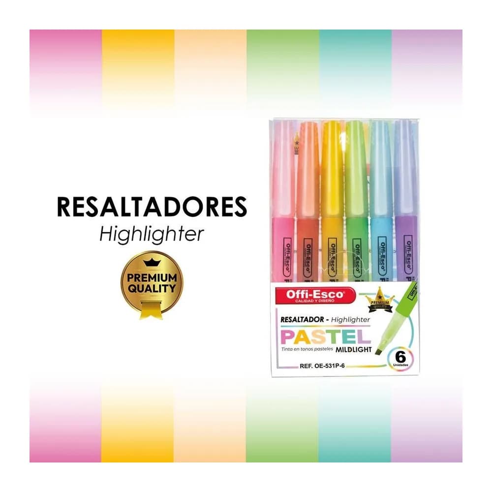 Resaltador Pastel Cuerpo Redondo X 6 OE-531P-6 Offi-Esco