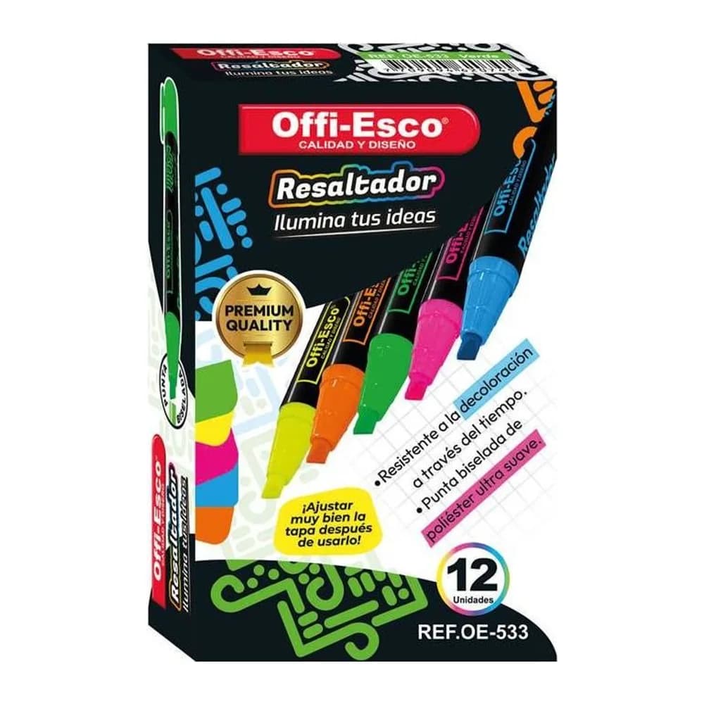Resaltador neón cuerpo redondo Display x 12 Unds OE-533 Offi-Esco