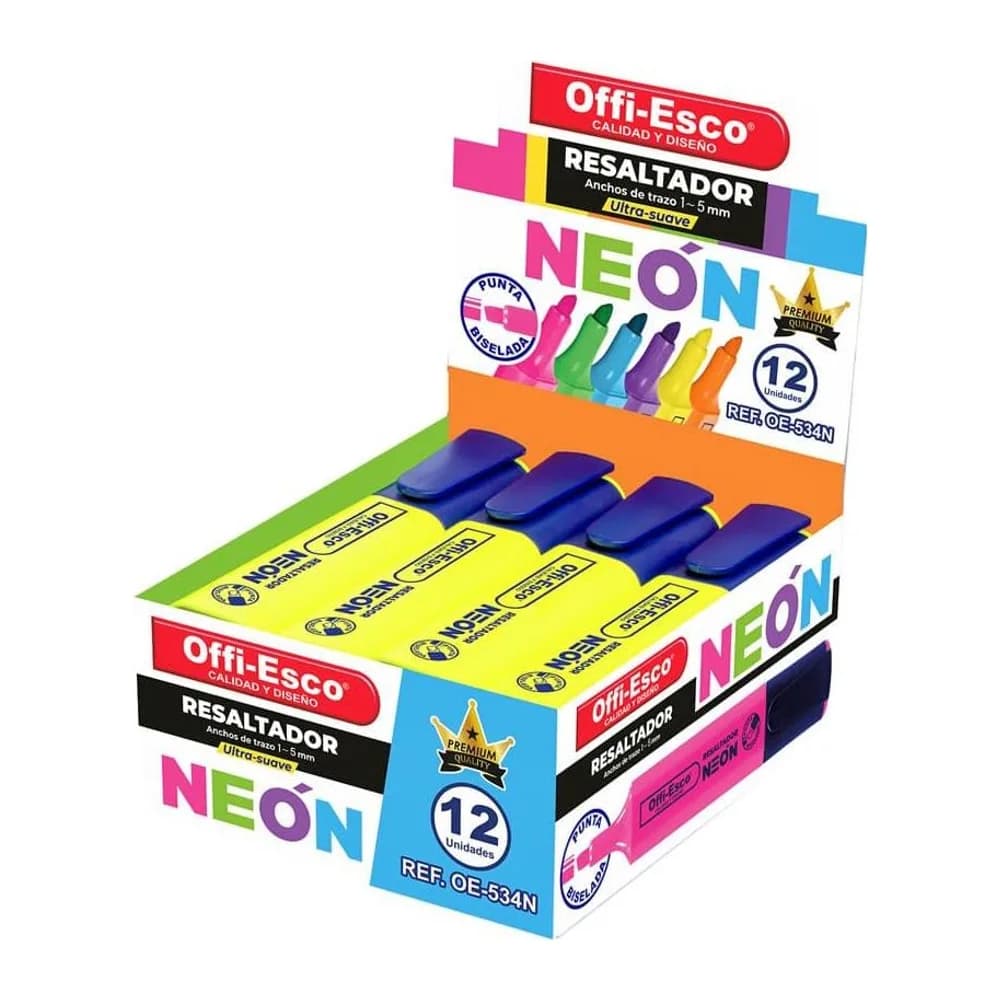 Resaltador Neón Cuerpo Plano OE-534N Offi-Esco
