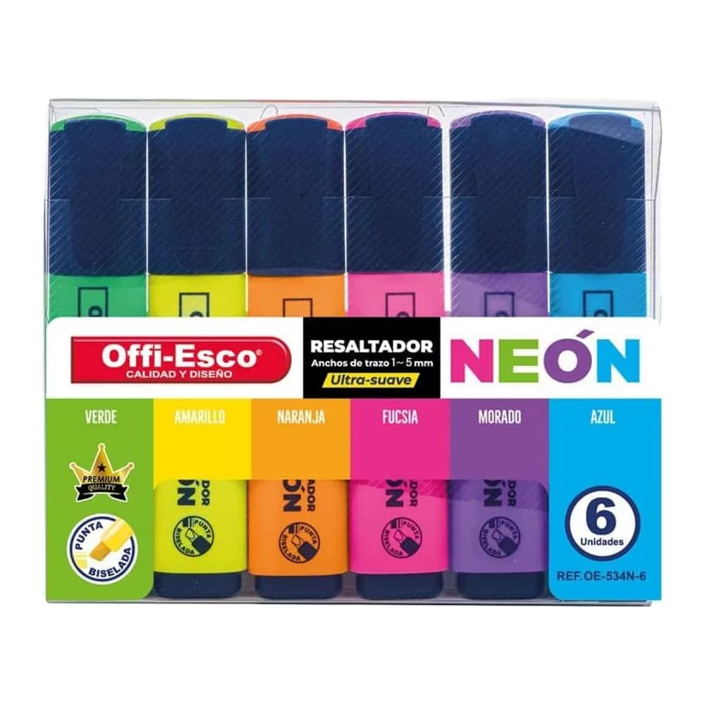 Resaltador neón cuerpo plano OE-534N-6 Offi-Esco