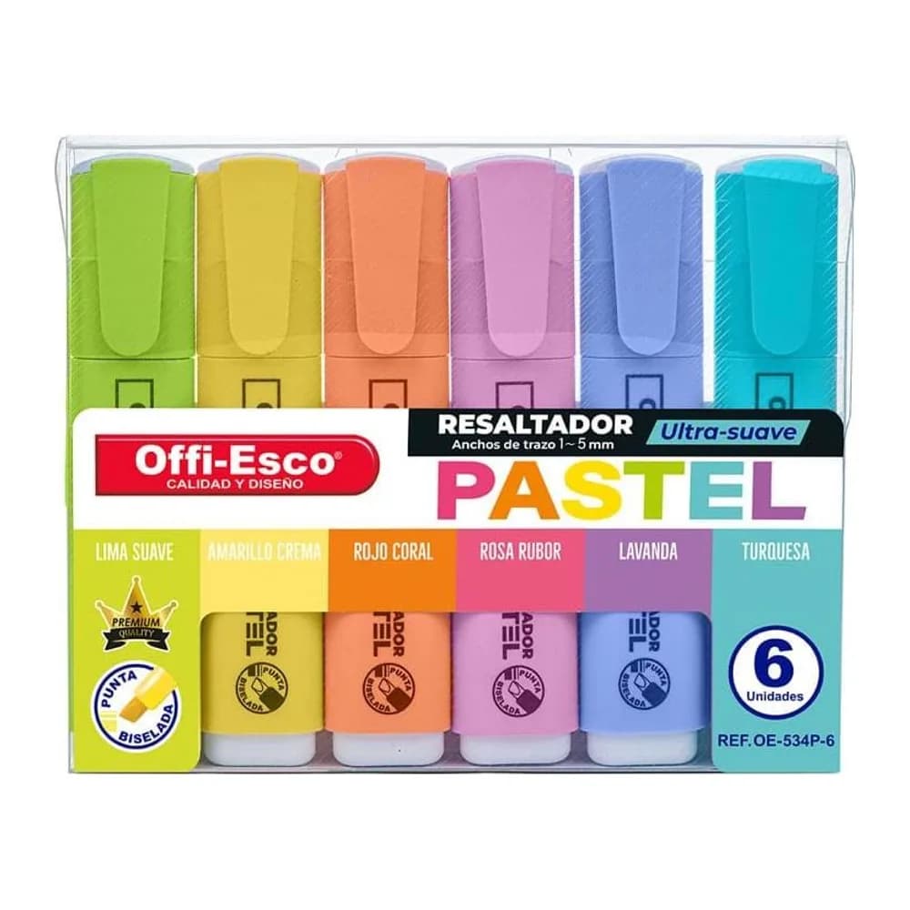 Resaltador pastel cuerpo plano OE-534P-6 Offi-Esco