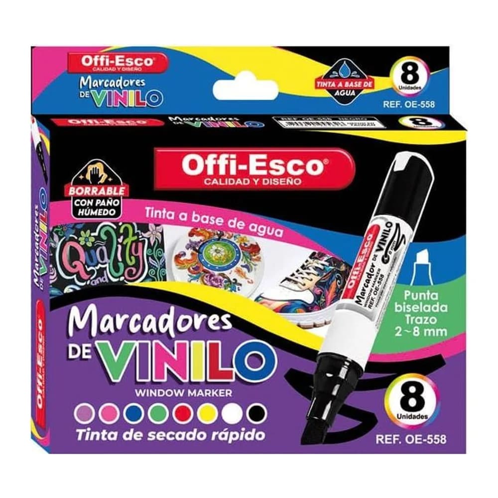 Marcador de Vinilo Window Marker Punta Biselada 8 mm OE-558 Offi-Esco