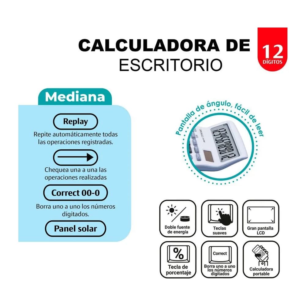 Calculadora Electrónica Mediana 12 dígitos Offi-Esco