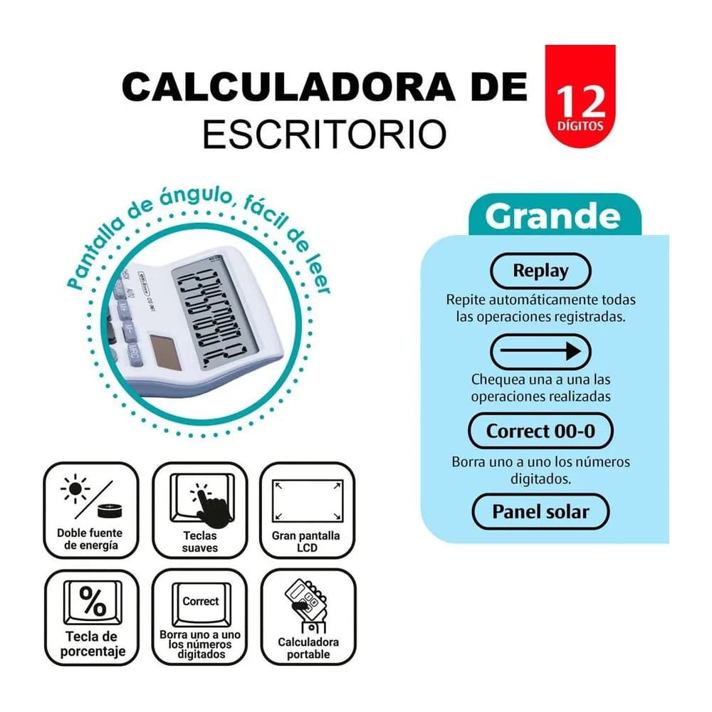 Calculadora electrónica Grande 12 dígitos Offi-Esco