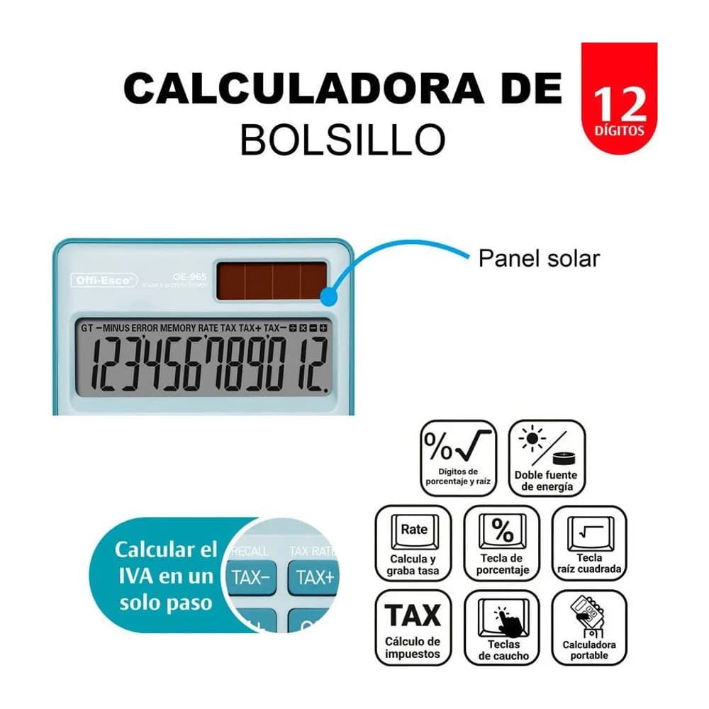 Calculadora de bolsillo 12 dígitos Offi-Esco