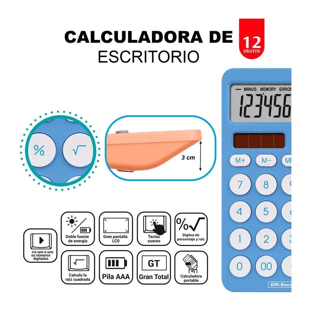 Calculadora electrónica 12 dígitos Offi-Esco