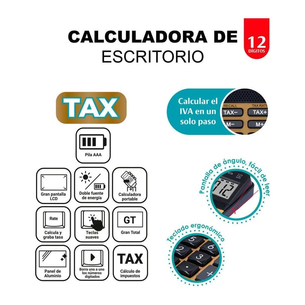 Calculadora electrónica 12 dígitos Offi-Esco