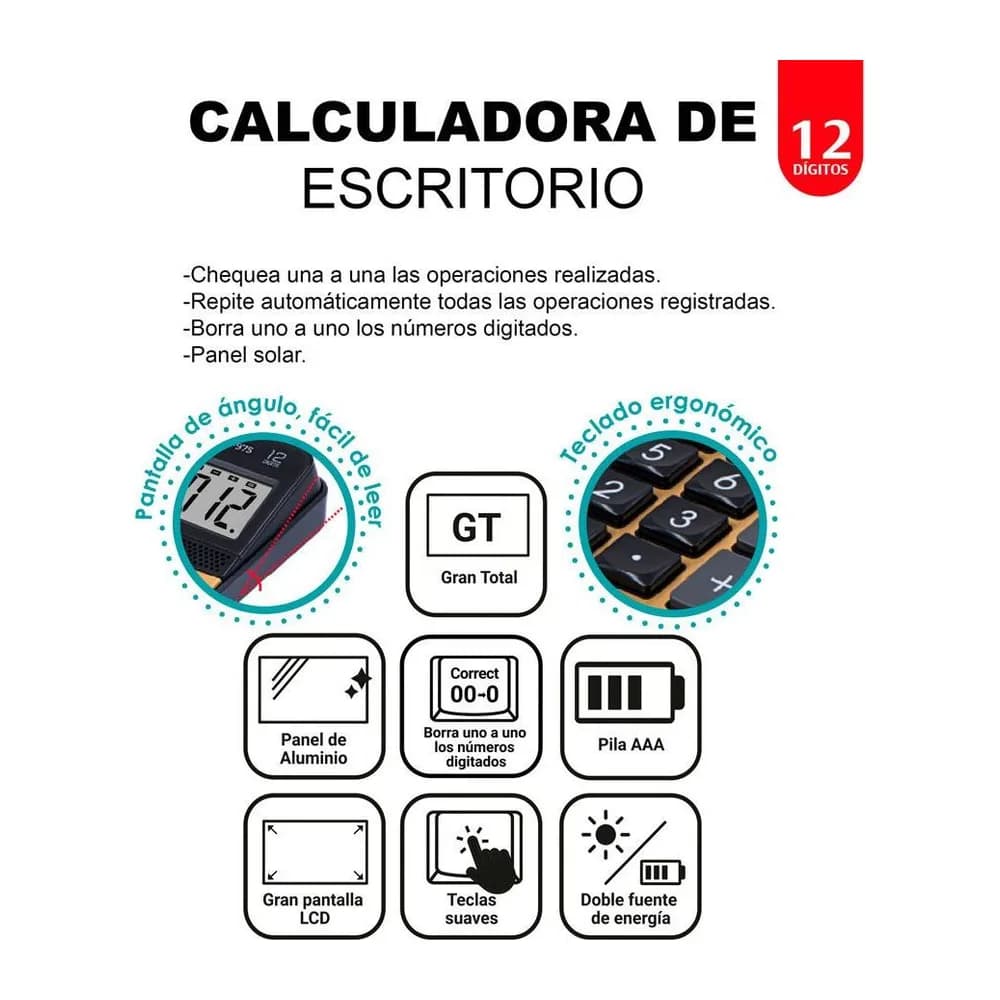 Calculadora electrónica 12 dígitos Offi-Esco