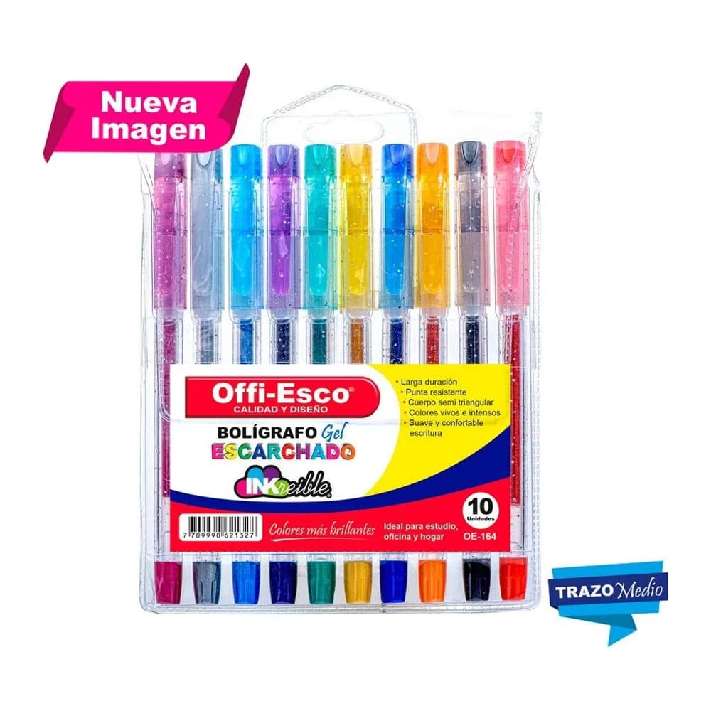 Bolígrafo gel escarchado 1.0 m x10 Und Offi-Esco
