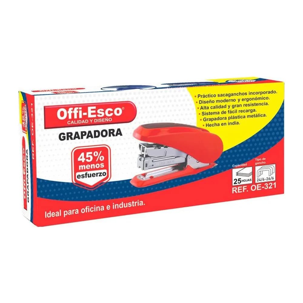 Grapadora mediana metálica 45% menos esfuerzo Offi-Esco