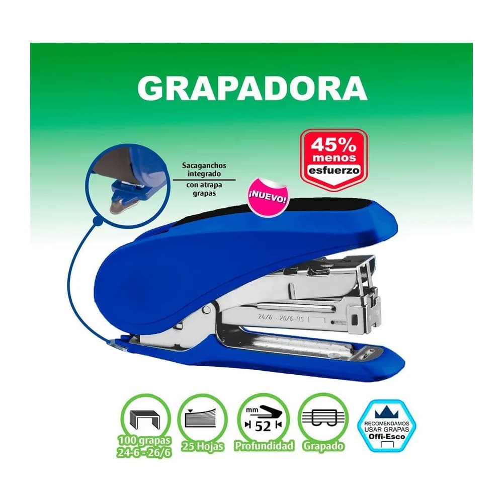 Grapadora mediana metálica 45% menos esfuerzo Offi-Esco