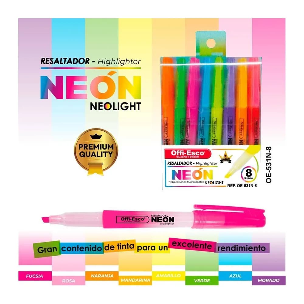 Estuche Resaltadores Neón 8 Unidades OE-531N-8 Offi-Esco