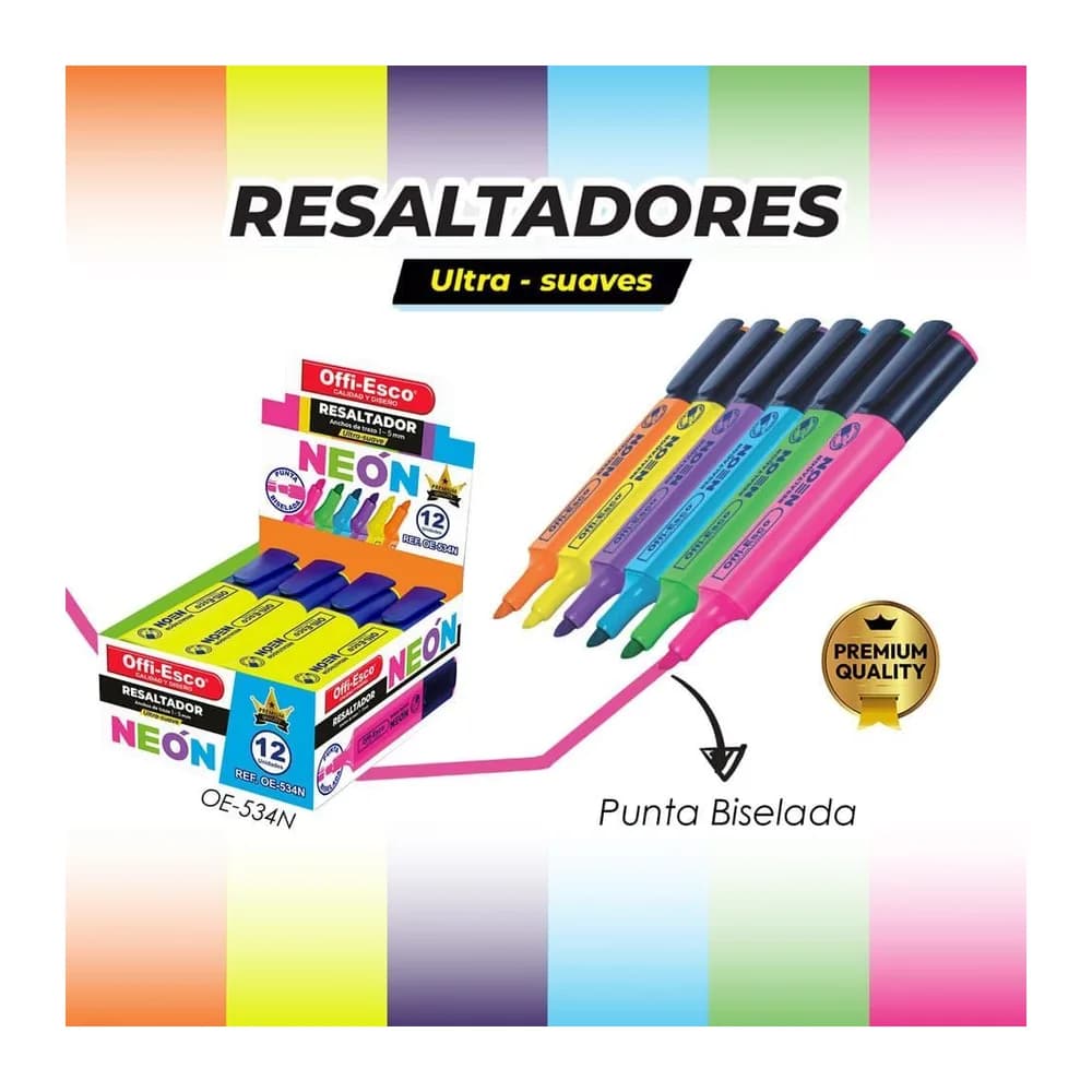 Resaltador Neón Cuerpo Plano OE-534N Offi-Esco